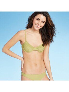 Xhilaration Juniors' Smocked Underwire Bikini Top Green Medium